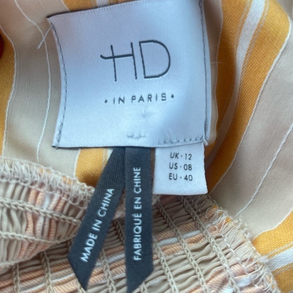 HD in Paris Anthropologie Yellow Stripe Halter Neck Midi Dress Size 8 - Picture 9 of 9